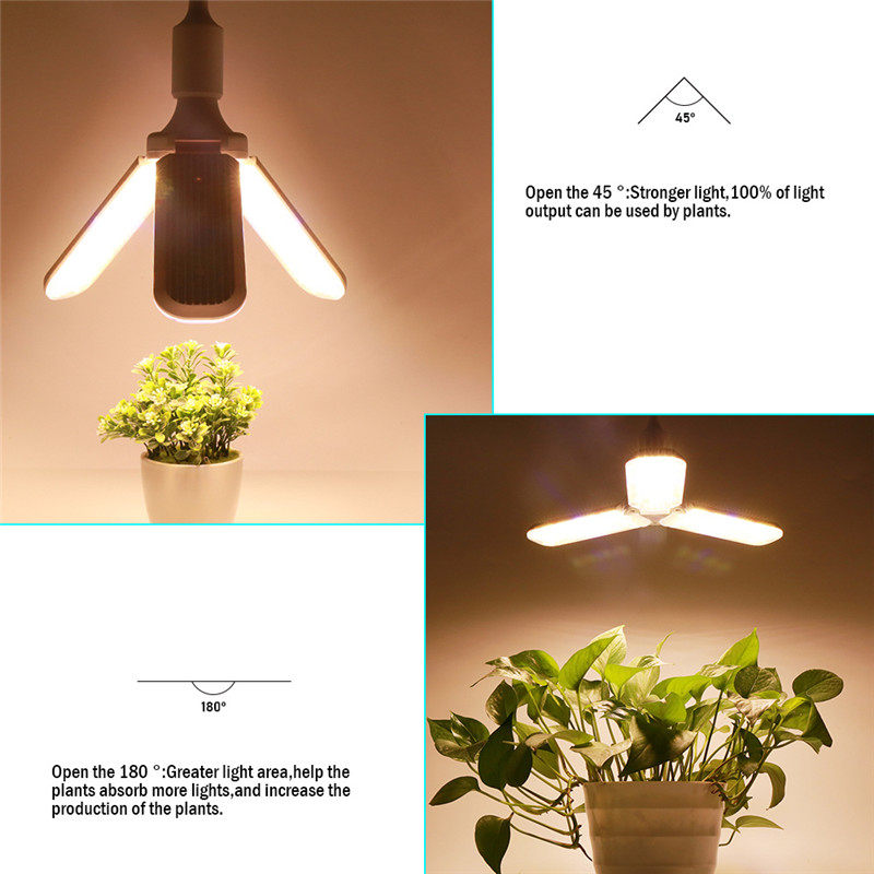 Angelila 48W LED Grow Light Bulb Foldable Sunlike Full Spectrum Lamp for Indoor Plants & Vegetables & Greenhouse & Hydroponic Growing E26/E27 Socket Plant Growing Light